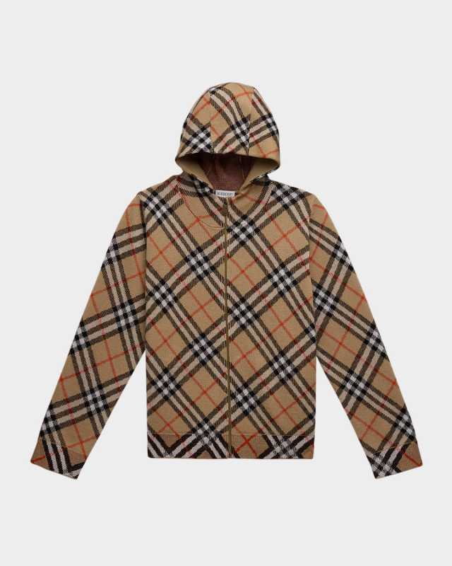 Boy's Jimmy Check-Print Hoodie, Size 3-14